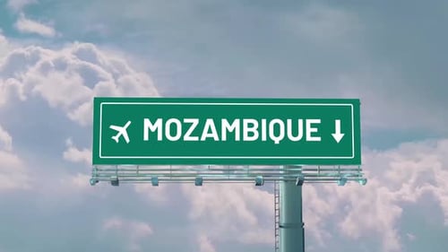 Airplane Arriving To Mozambique Road Sign