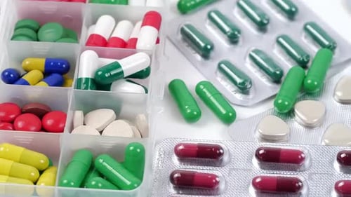Colorful Assorted Medicines in Container and Blister Packs