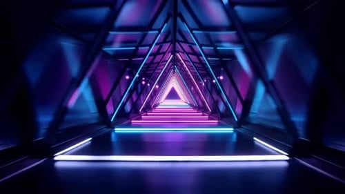 Futuristic Neon Triangular Tunnel Loop