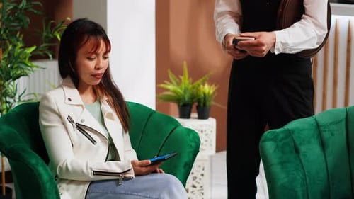 Traveler Using Mobile Payment with Nfc on Pos Terminal