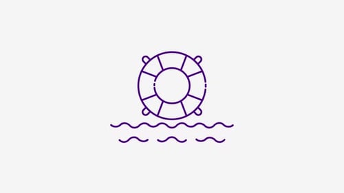 Minimalist Lifebuoy and Water Waves Icon Animation
