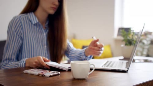 Young Businesswoman with Laptop Working in Home Office Quarantine Concept