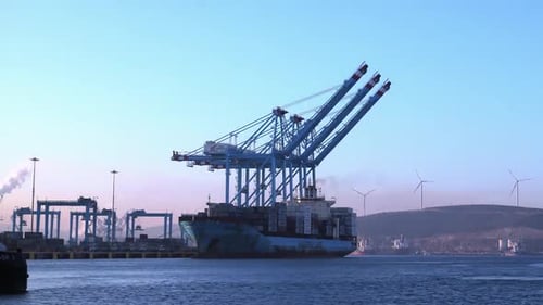 Container ship approaching the port timelapse