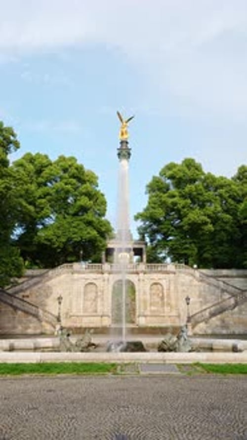 Angel of Peace Friedensengel Monument and Fountain Munich Bavaria Germany Vertical Video