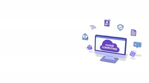 Animação de tecnologia de computação em nuvem com espaço de cópia. Animação de conceitos de segurança e armazenamento de dados.