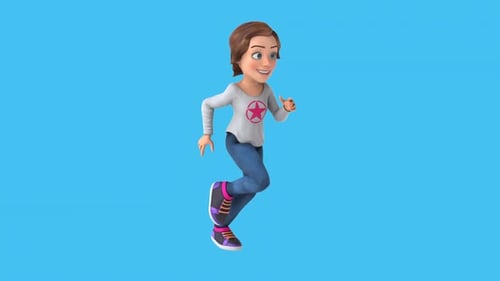 Fun 3D cartoon girl running (with alpha channel included)