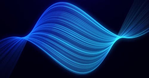 Abstract animation of blue swirling neon lines, bright color wavy background, motion of waves