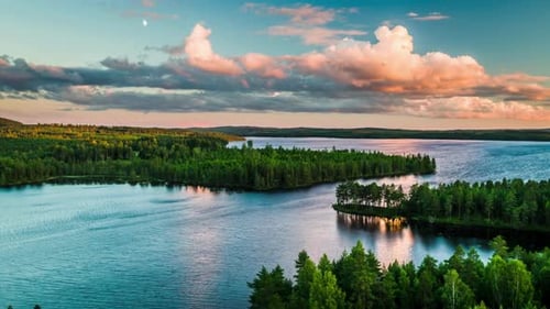 Aerial View Of Beautiful Lakes And Forest