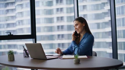 Professional Investor Calling Mobile Phone in Office Company Businesswoman Talk