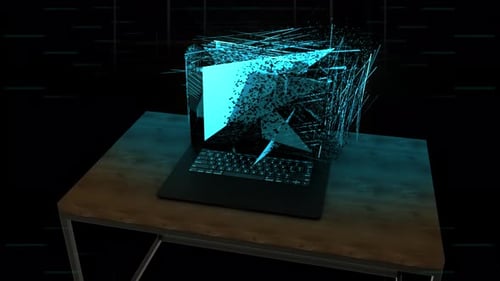 Digital Glitch Geometric Reveal from Laptop Screen