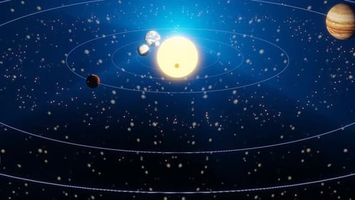 Solar system with eight planets and their orbits - 3D illustration