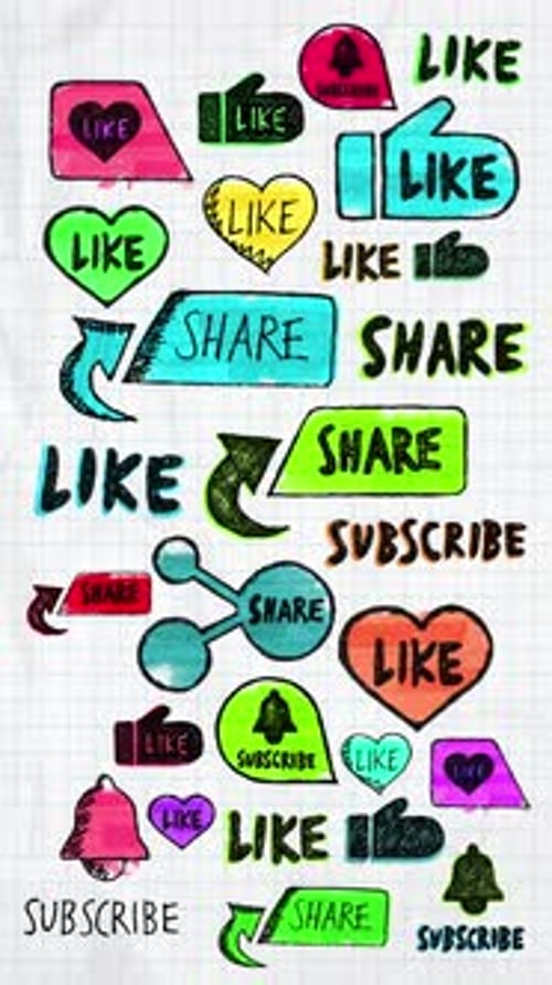 Hand Drawn Share Like Subscribe Icons Portrait Background