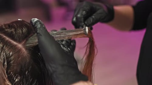 Hair Stylist Applying Hair Dye to Brown Hair