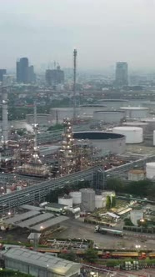 Vertical View Of Industrial Oil Refinery Factory