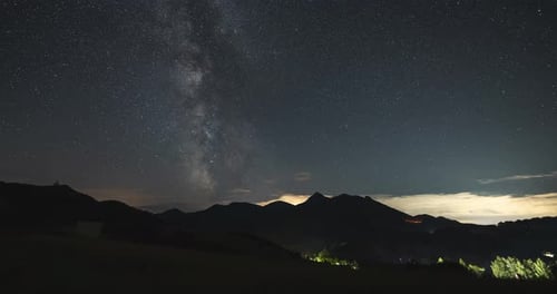 Milky Way Galaxy Stars, Starry Night Sky Over Mountains Time Lapse