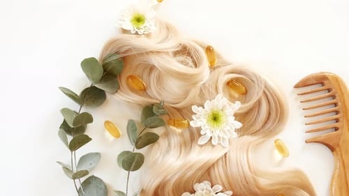 Blonde Hair with Flowers and Supplements Overhead