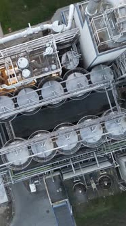 Industrial Landscape Large Processing Factory View of Steel Pipes and Tanks From Height Industrial