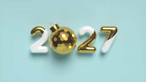 Animated 2027 New Year Celebration with Glossy Golden Ornament