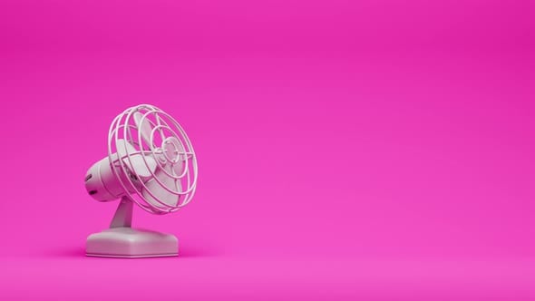 Minimalist White Desk Fan Spinning and Oscillating on Pink Background ...
