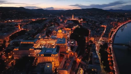 Aerial View Shot of Budapest Hungarian Parliament Fisherman Bastion Hungary