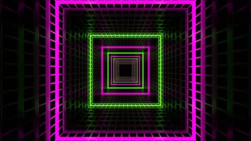 Light Green And Pink Movement Of Light Through Grid Tunnel Background Vj Loop In 4K