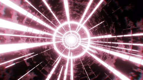 Cycled animation of flight inside glowing hyperspace tunnel, seamless, 3D render