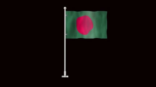 Bangladesh Flag Waving on Flagpole Animation