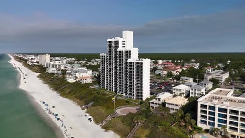 High Rise Beachfront Condominiums Of 30A In Florida, United States. Aerial Drone Shot