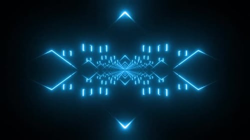 Dynamic blue neon tunnel with bright glowing light animation
