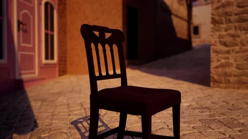 A Wooden Chair Sitting on a Cobblestone Street