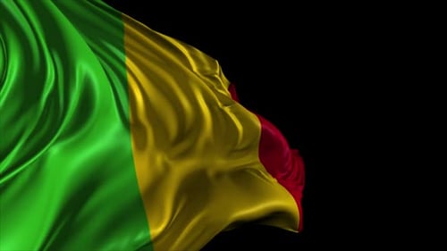 Realistic Flag of Mali Waving on Black Background