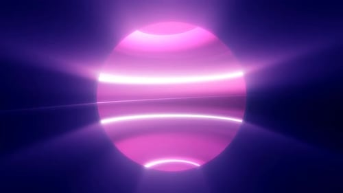 Violett leuchtender Planetenstern im Weltraum leuchtet mit hellen Sonnenstrahlen, magischen Energielinien, glänzendem Ci