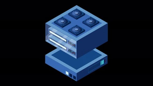 Isometric futuristic server animation. Isometric database or data center. Abstract blockchain