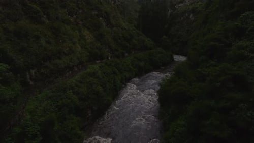 Aerial video above Sanctuary Las Lajas built in Colombia