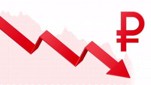 Red Ruble Currency Down Arrow Financial Decline Animation