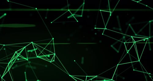 Abstract futuristic background with a plexus of lines, dots and triangles in green, digital