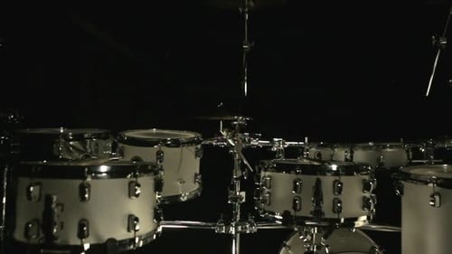 Drum Kit Details Moving in Dark Room