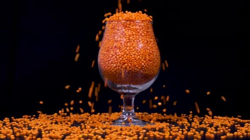 Glass Overflowing with Bright Orange Lentils