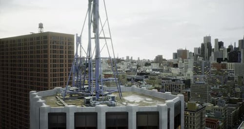 City Skyline View From Rooftop with Antenna and Urban Buildings