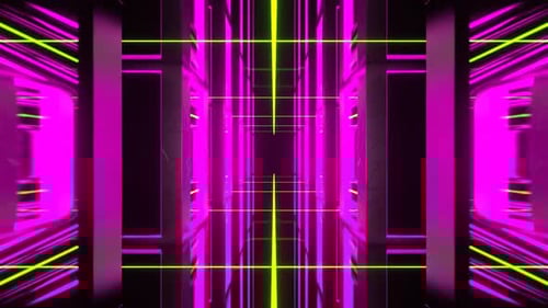 Pink And Light Green Neon Tunnel Of Endless Mirrors Background Vj Loop In HD