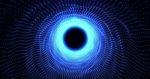 Wireframe tunnel technology from particles and dots. Endless glowing futuristic tunnel