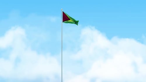 Guyana Flag 3D Render Animation Waving on Pole with Blue Sky