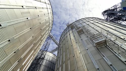 Industrial grain dryer. Modern complex for storage and further processing of grain.