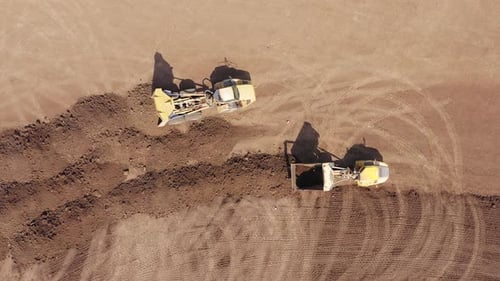 Aerial View of Loaders Moving Soil