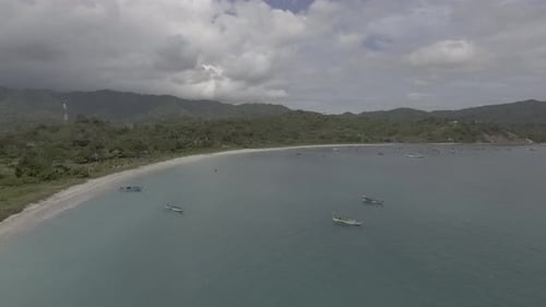 Aerial beach and mountain views