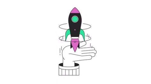 Flat Design Rocket Launch Animation from an Open Hand
