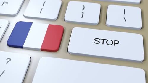 France Country Flag and Stop Button 3D Animation