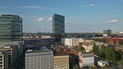 Aerial view of buildings on the bank of spree river , Berlin, Germany