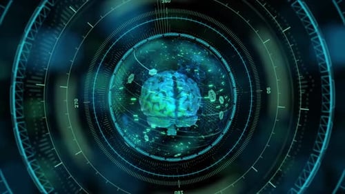 Digital Brain Scan with Futuristic HUD Interface