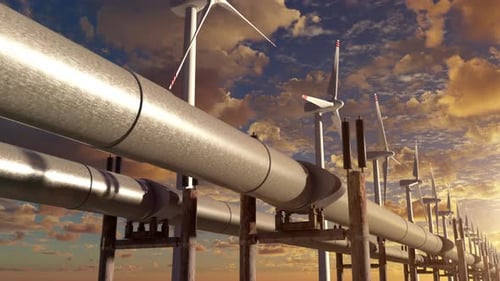 El oleoducto está lleno de combustible limpio contra generadores de energía y turbinas eólicas 4k